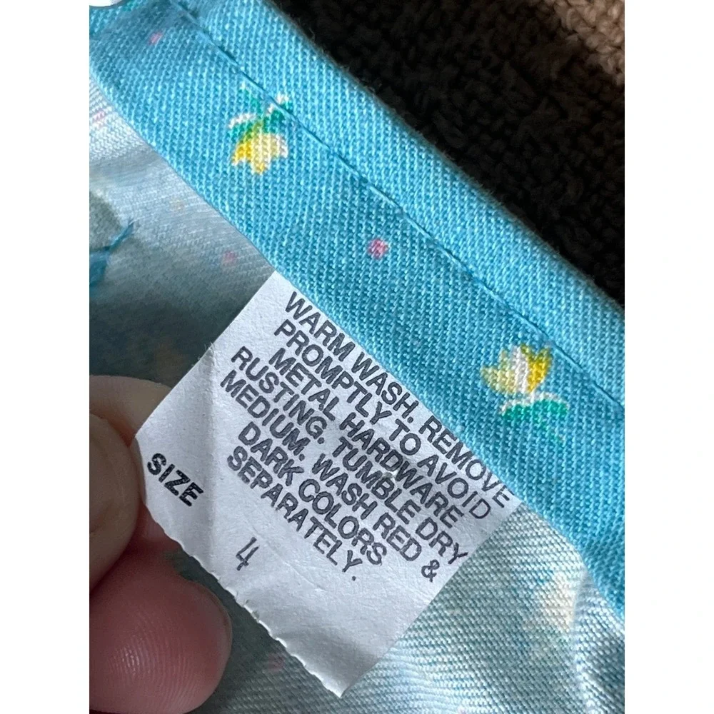 OshKosh Bgosh 70s Girls Blue Floral Denim Overall Jumper Dress Size 4 Vintage